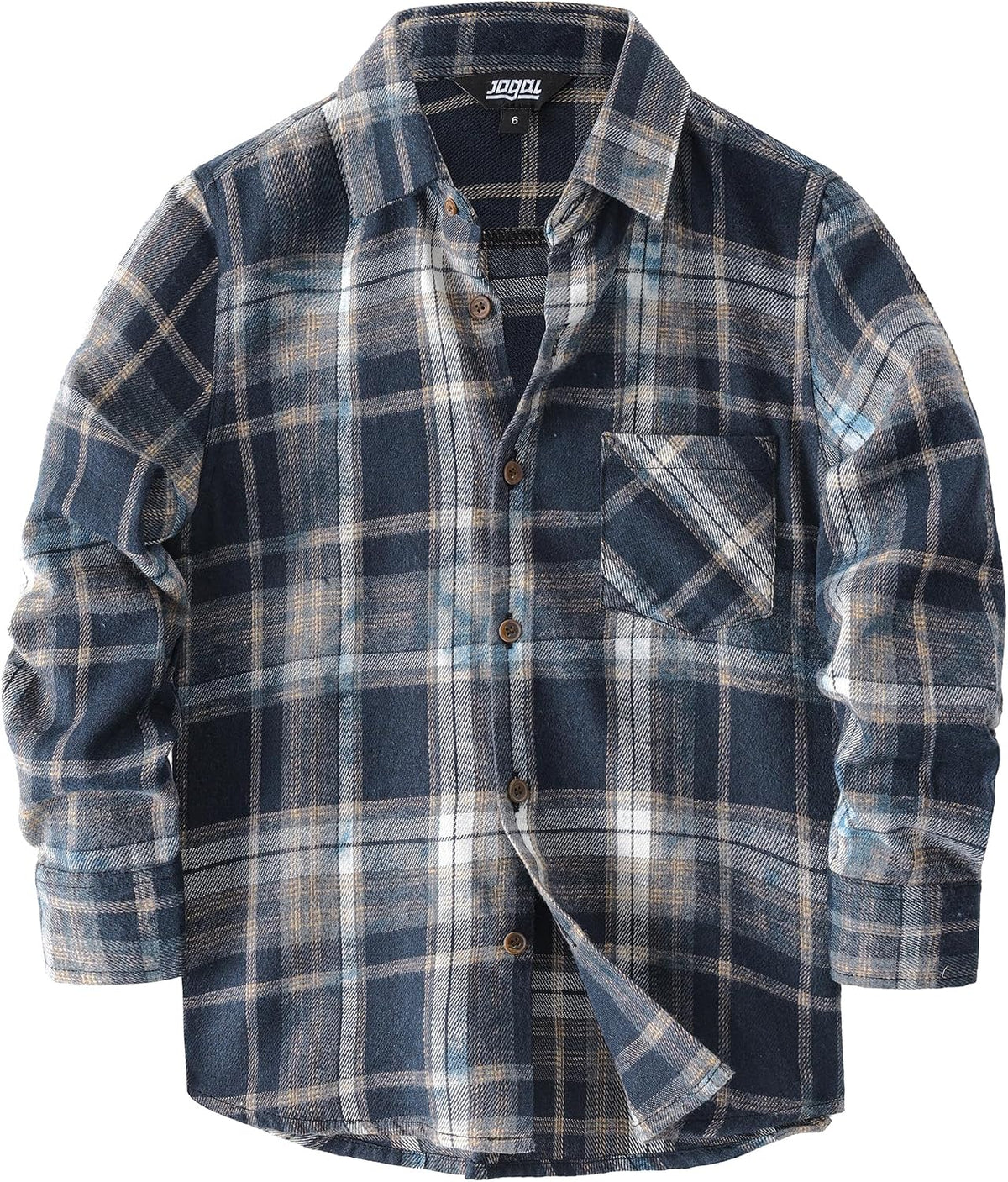 JOGAL Boys' Plaid Flannel Long-Sleeve Shirt - Navy Tie-dye - front