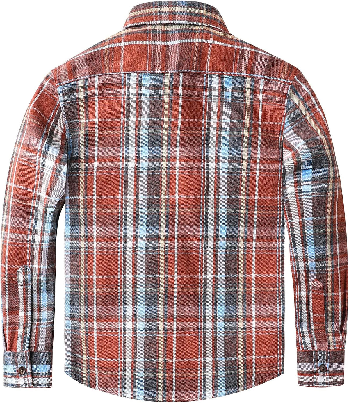 JOGAL Boys' Plaid Flannel Long-Sleeve Shirt - Orange Blue - back