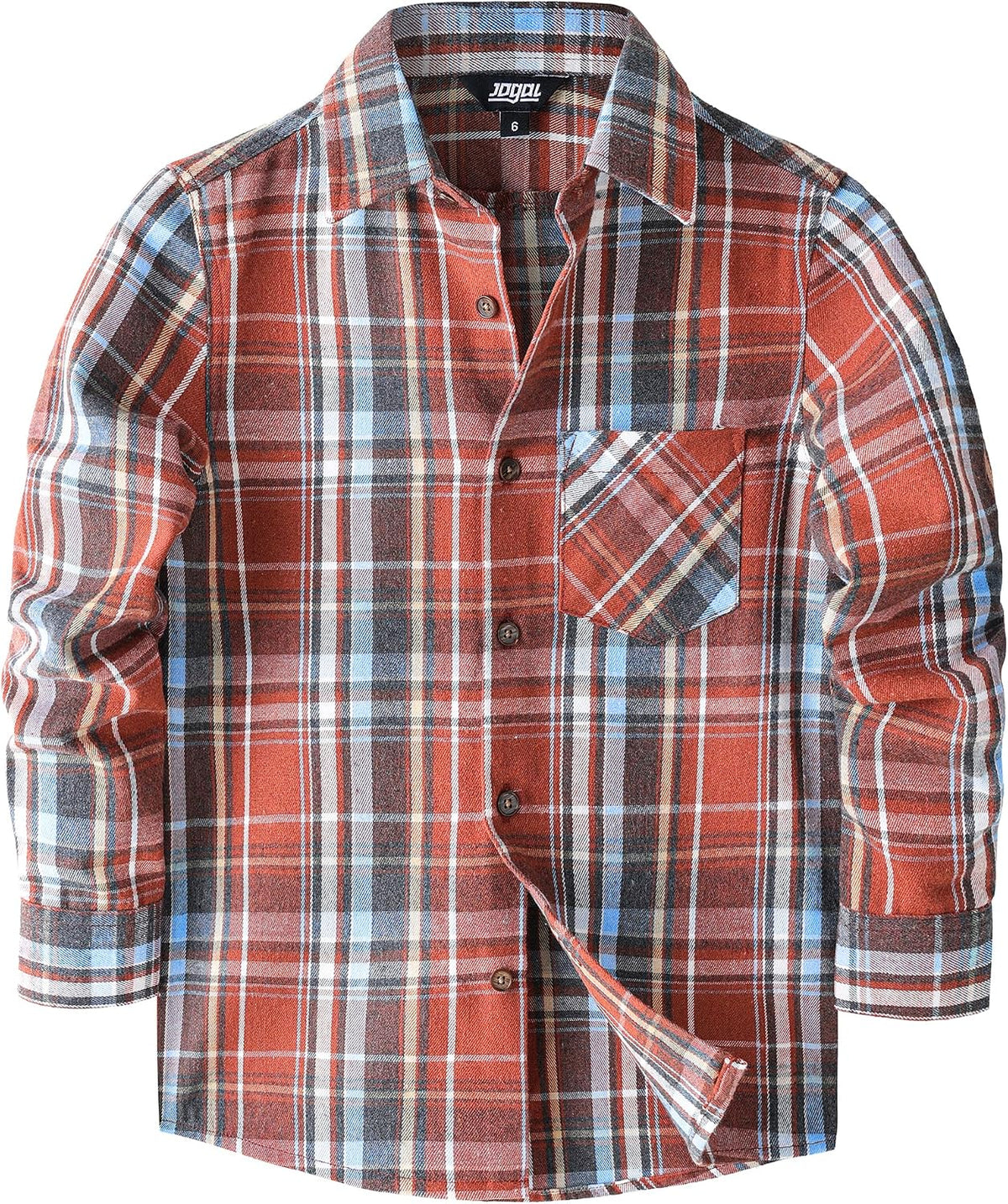 JOGAL Boys' Plaid Flannel Long-Sleeve Shirt - Orange Blue - front