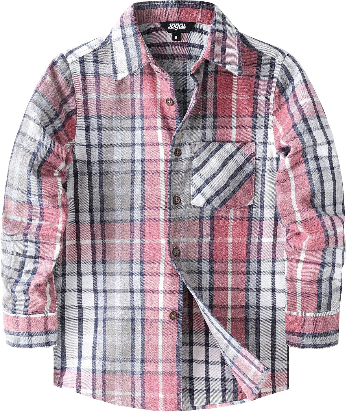 JOGAL Boys' Plaid Flannel Long-Sleeve Shirt - Pink Grey - front