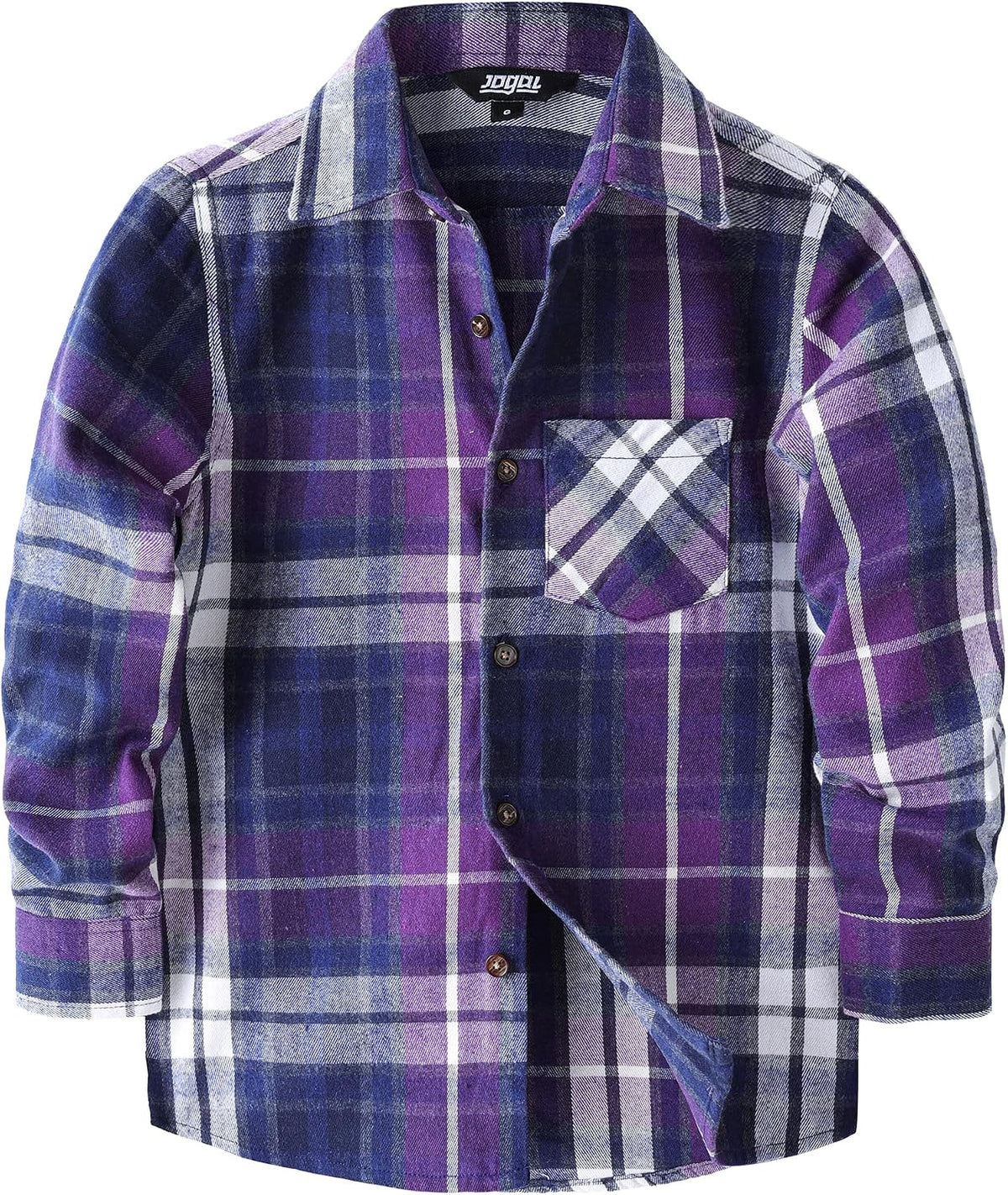 JOGAL Boys' Plaid Flannel Long-Sleeve Shirt - Purple - front