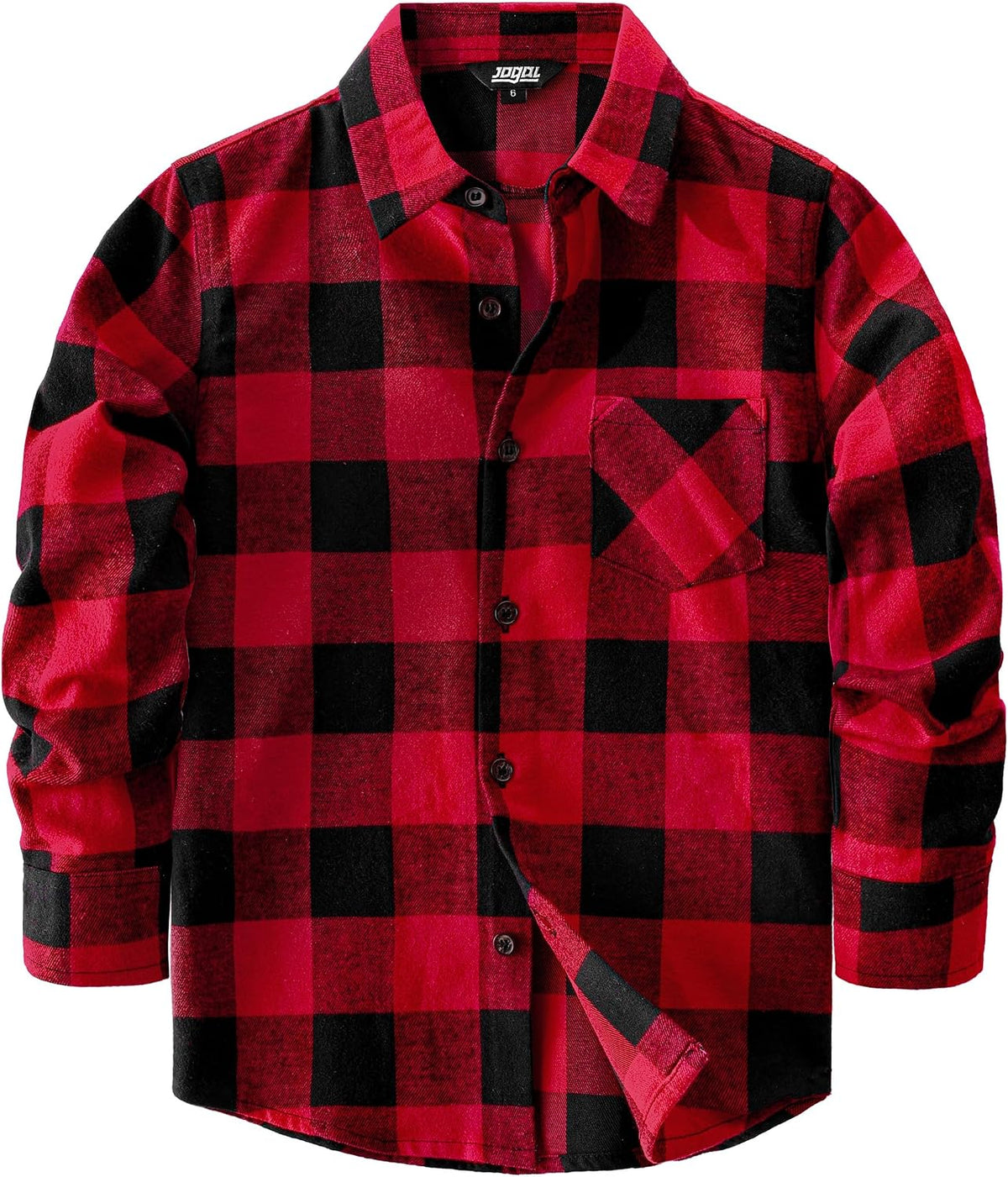 JOGAL Boys' Plaid Flannel Long-Sleeve Shirt - Red Black - front