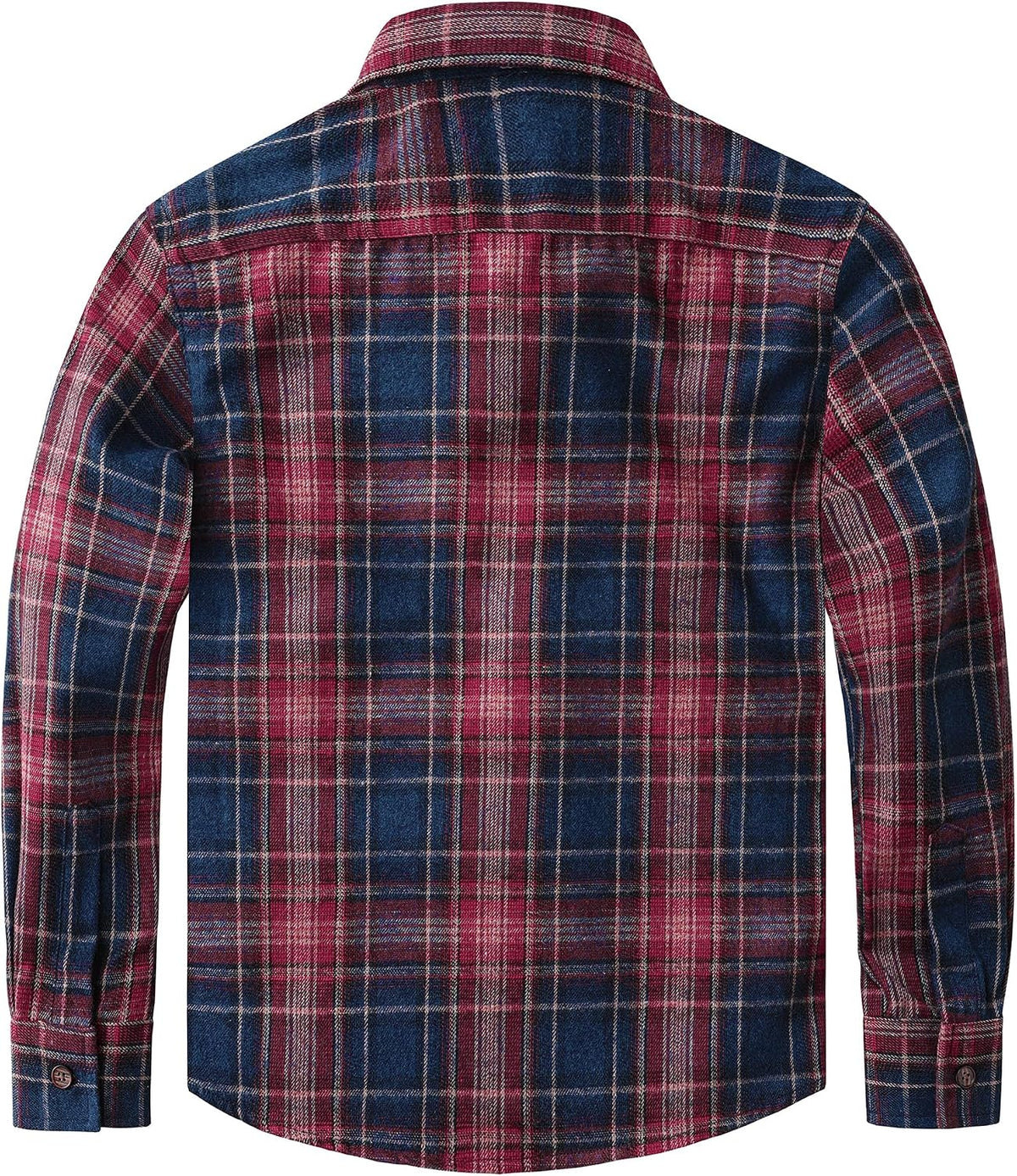JOGAL Boys' Plaid Flannel Long-Sleeve Shirt - Red Blue - back
