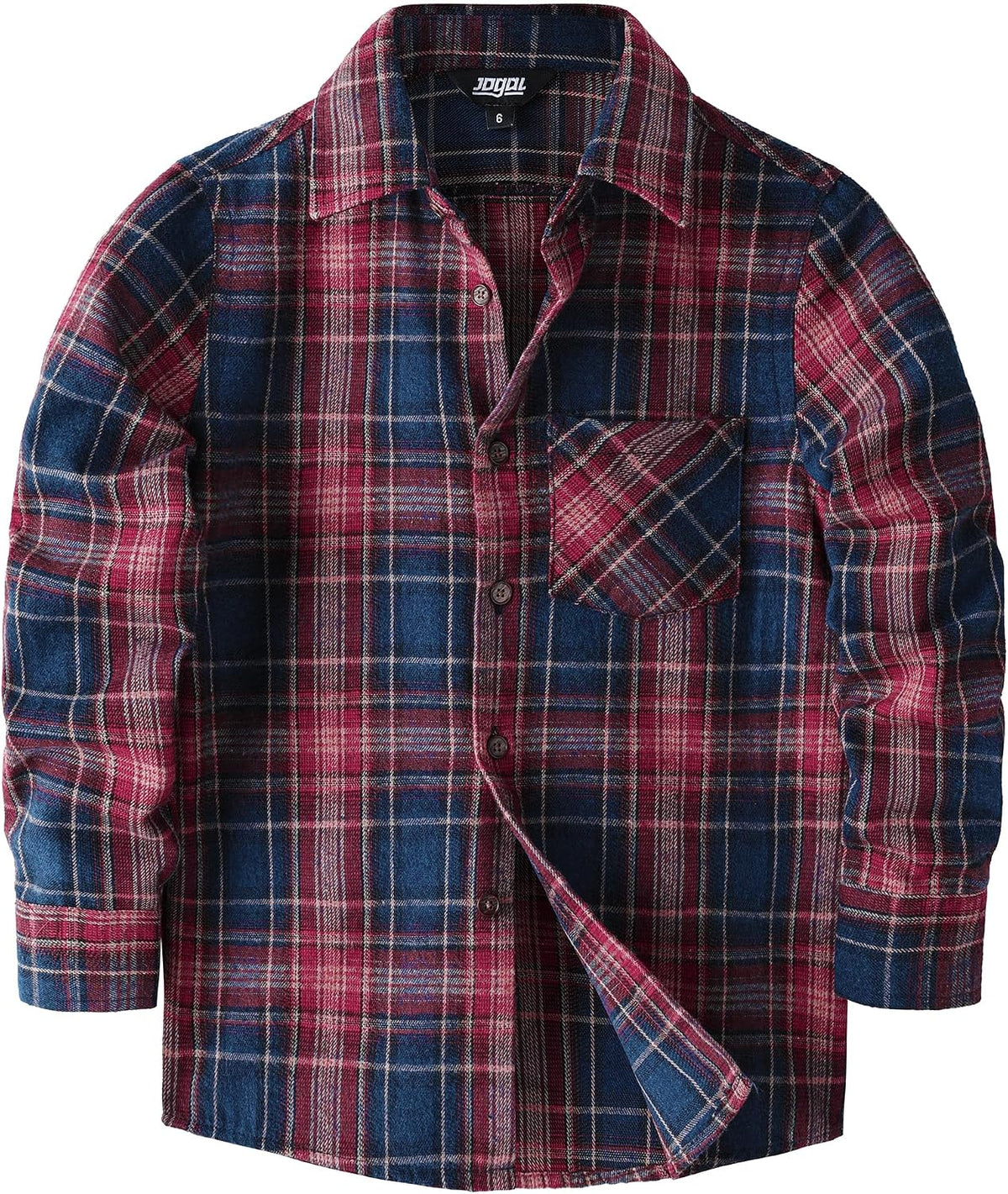 JOGAL Boys' Plaid Flannel Long-Sleeve Shirt - Red Blue - front