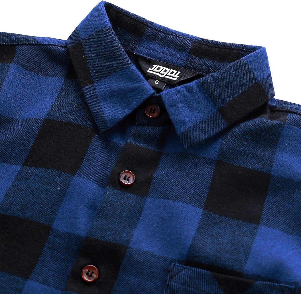 JOGAL Boys' Plaid Flannel Long-Sleeve Shirt - Royal Blue - detail collar