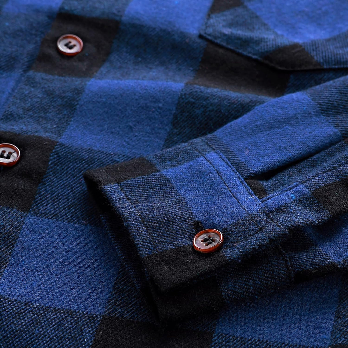JOGAL Boys' Plaid Flannel Long-Sleeve Shirt - Royal Blue - detail cuff