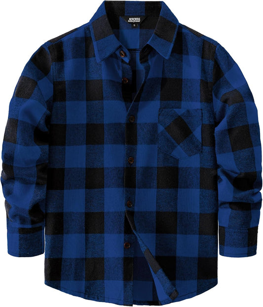 JOGAL Boys' Plaid Flannel Long-Sleeve Shirt - Royal Blue - front