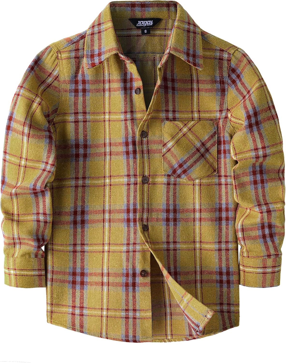 JOGAL Boys' Plaid Flannel Long-Sleeve Shirt - Yellow Red - front