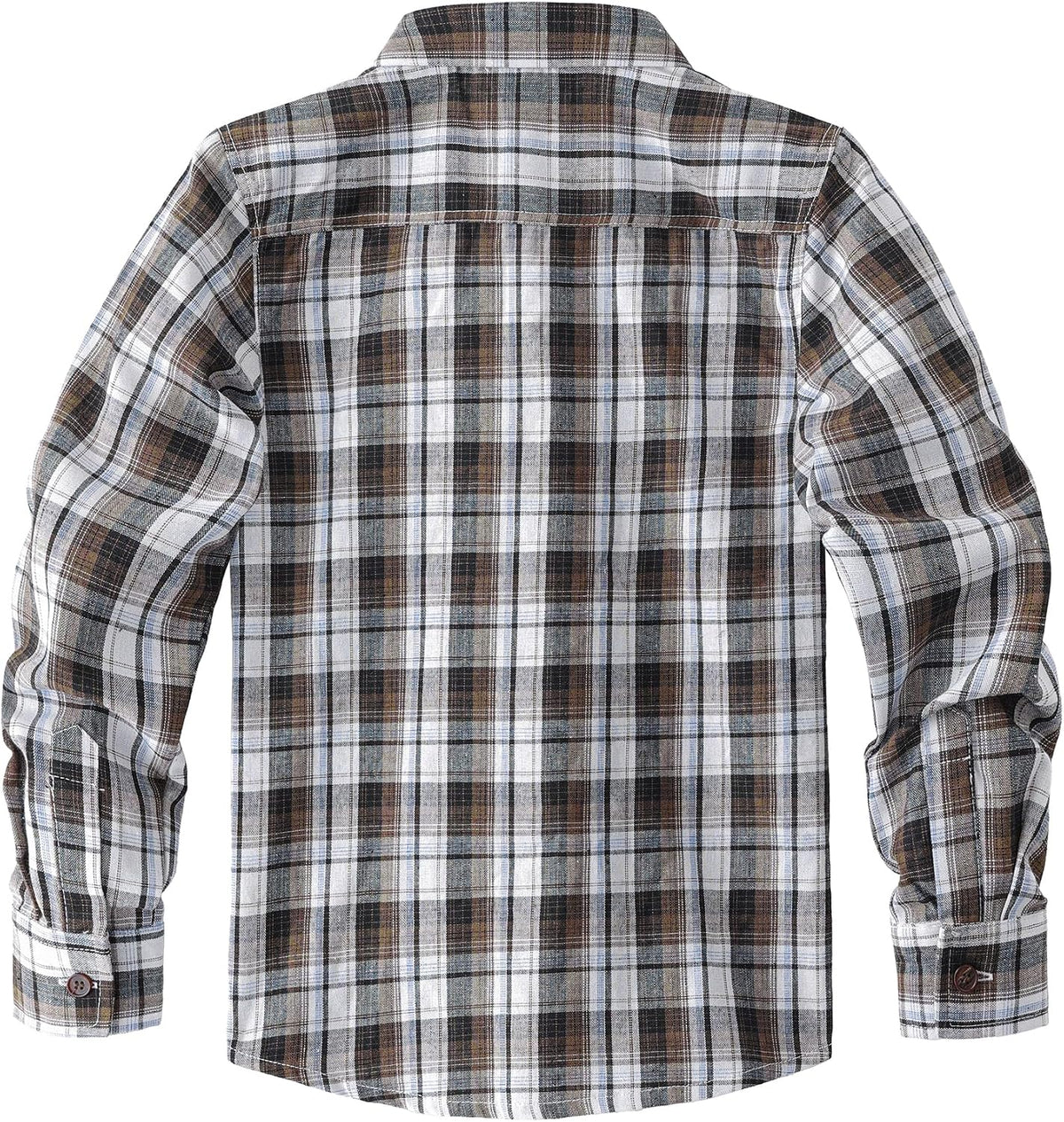 JOGAL C553 Boys' Cotton-Blend Plaid Long-Sleeve Shirt - Black Brown - back