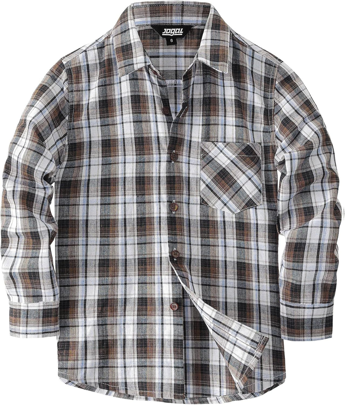 JOGAL C553 Boys' Cotton-Blend Plaid Long-Sleeve Shirt - Black Brown - front