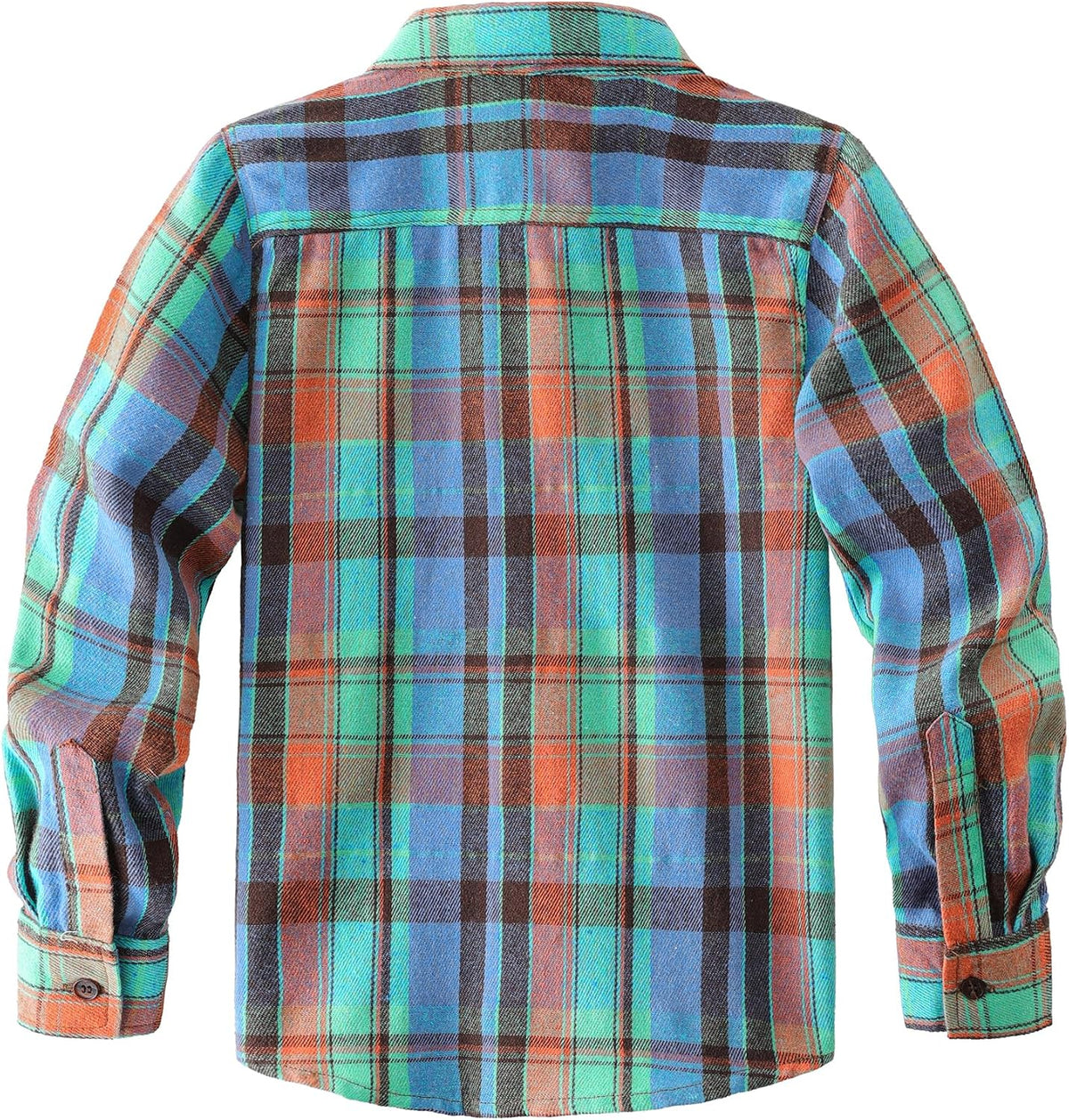 JOGAL C553 Boys' Cotton-Blend Plaid Long-Sleeve Shirt - Blue Green - back