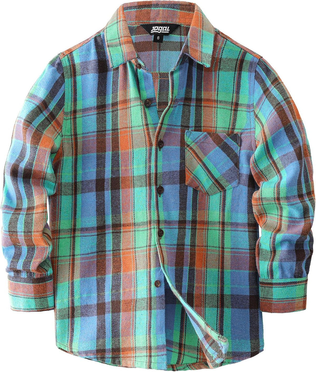 JOGAL C553 Boys' Cotton-Blend Plaid Long-Sleeve Shirt - Blue Green - front