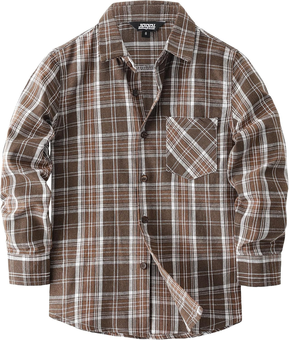 JOGAL C553 Boys' Cotton-Blend Plaid Long-Sleeve Shirt - Brown - front