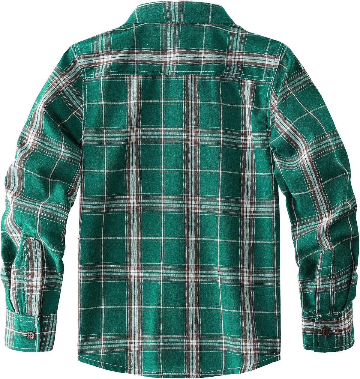 JOGAL C553 Boys' Cotton-Blend Plaid Long-Sleeve Shirt - Deep Green - back