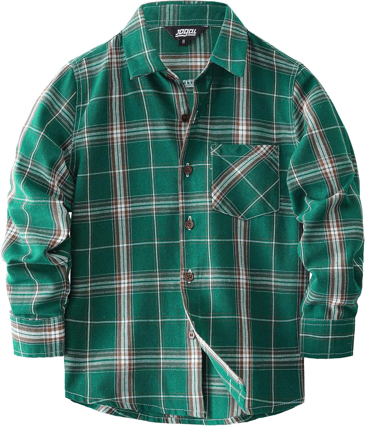 JOGAL C553 Boys' Cotton-Blend Plaid Long-Sleeve Shirt - Deep Green - front