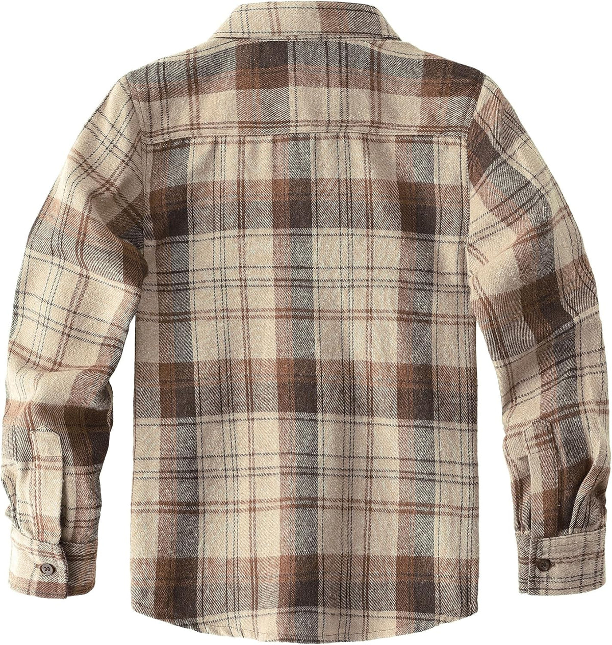 JOGAL C553 Boys' Cotton-Blend Plaid Long-Sleeve Shirt - Khaki Brown - back