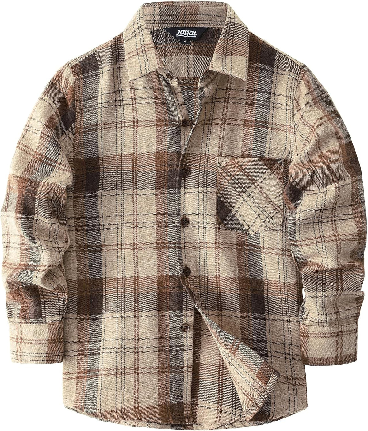 JOGAL C553 Boys' Cotton-Blend Plaid Long-Sleeve Shirt - Khaki Brown - front