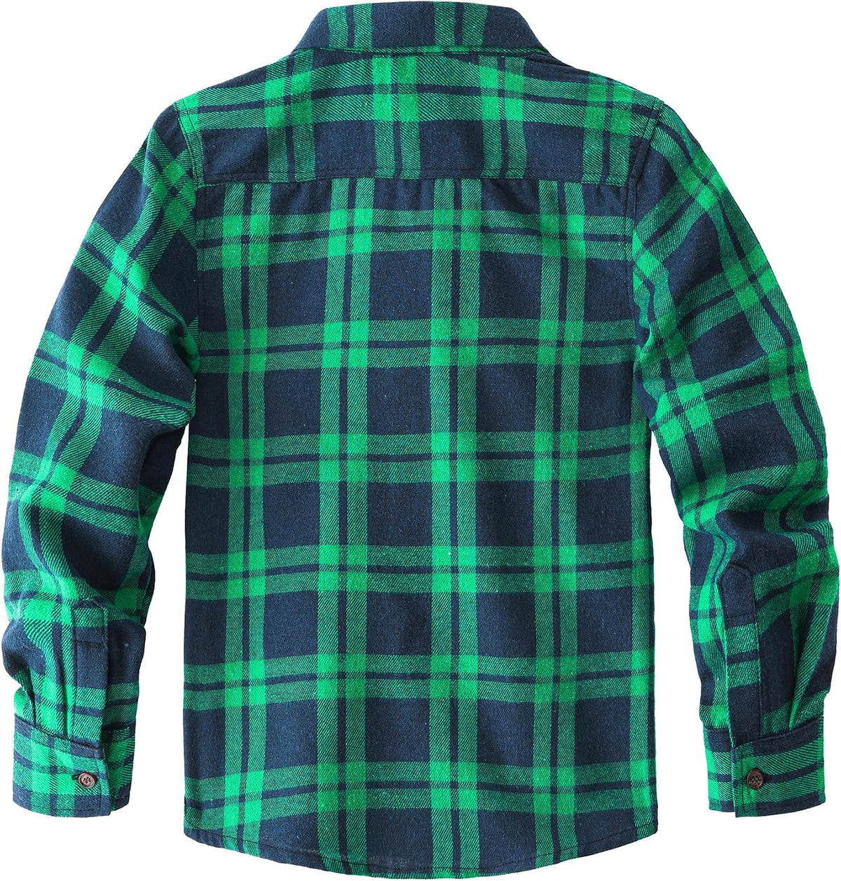 JOGAL C553 Boys' Cotton-Blend Plaid Long-Sleeve Shirt - Navy Green - back