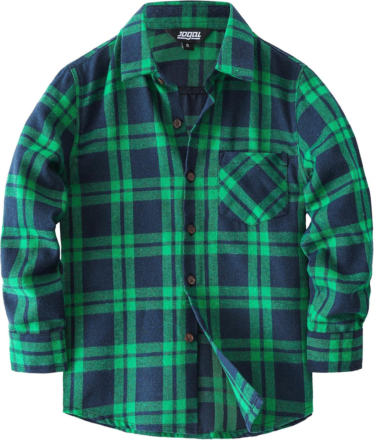 JOGAL C553 Boys' Cotton-Blend Plaid Long-Sleeve Shirt - Navy Green - front