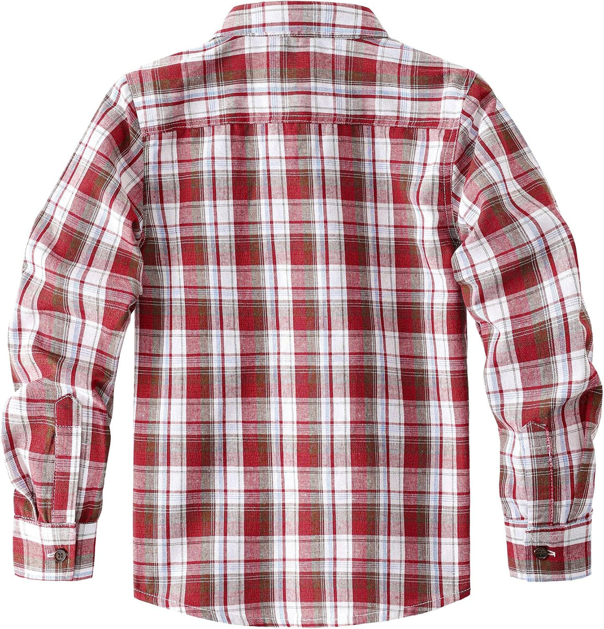 JOGAL C553 Boys' Cotton-Blend Plaid Long-Sleeve Shirt - Red - back