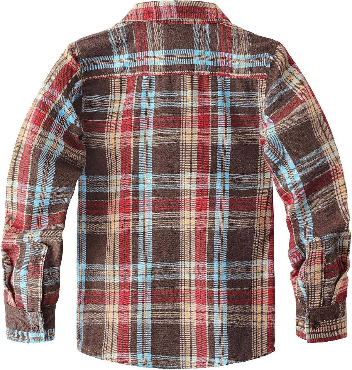 JOGAL C553 Boys' Cotton-Blend Plaid Long-Sleeve Shirt - Red Brown - back