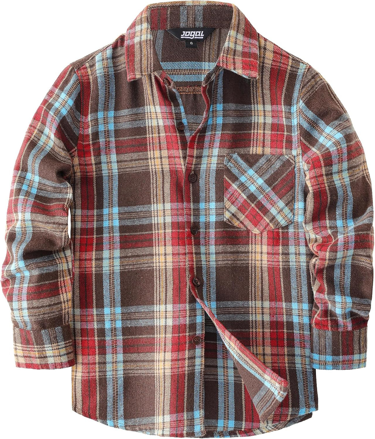 JOGAL C553 Boys' Cotton-Blend Plaid Long-Sleeve Shirt - Red Brown - front