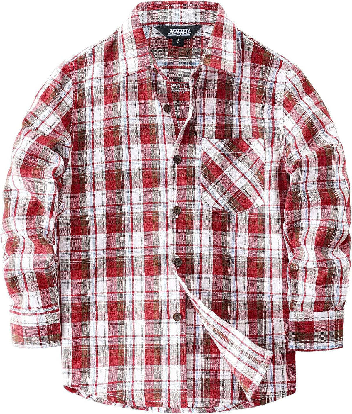 JOGAL C553 Boys' Cotton-Blend Plaid Long-Sleeve Shirt - Red - front