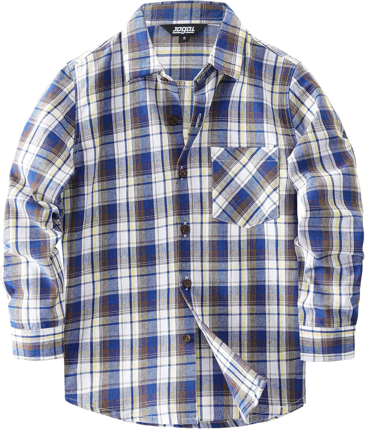 JOGAL C553 Boys' Cotton-Blend Plaid Long-Sleeve Shirt - Royal Blue - front
