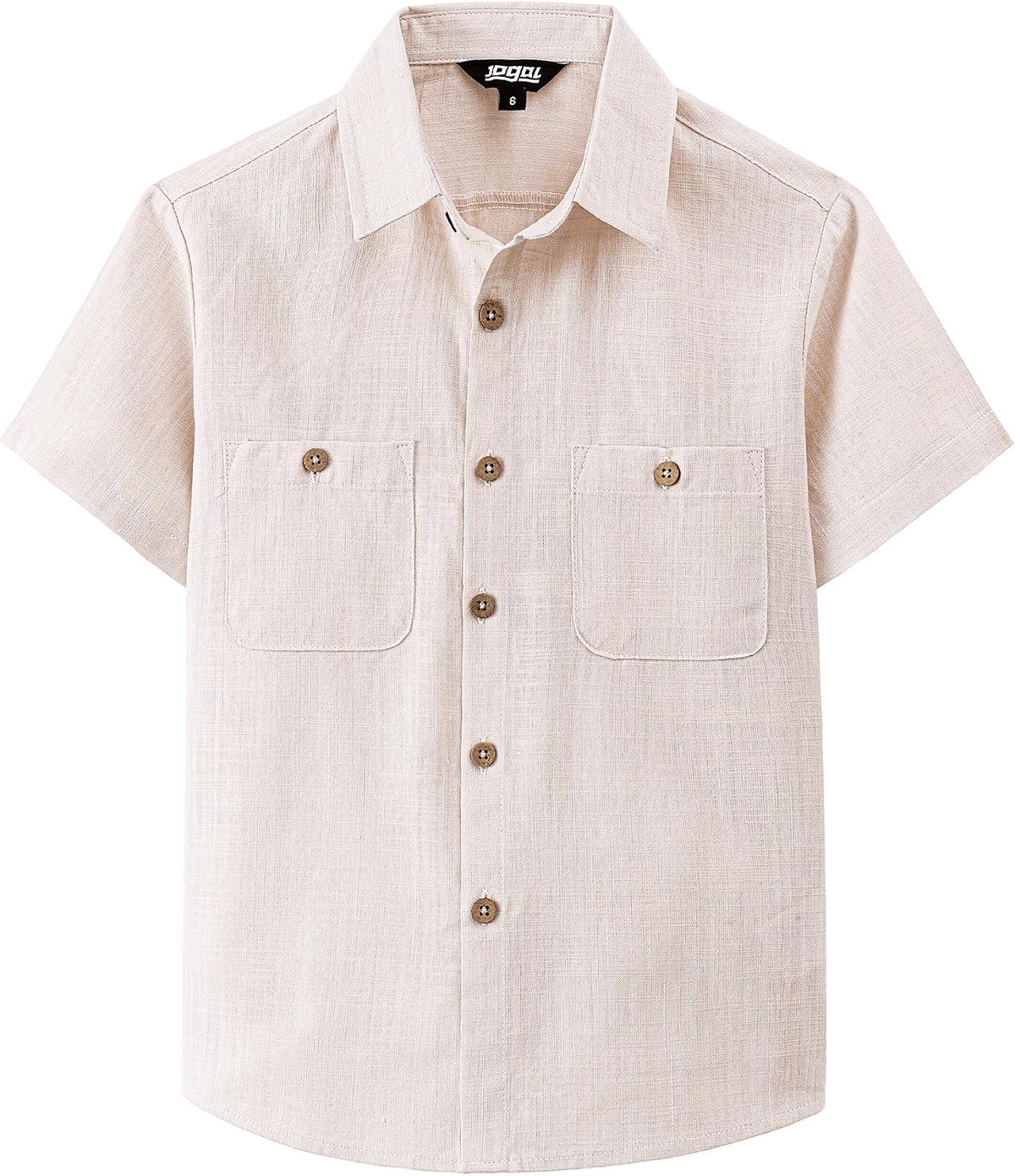 JOGAL Boys' Cotton Chambray Short-Sleeve Shirt - Beige - front