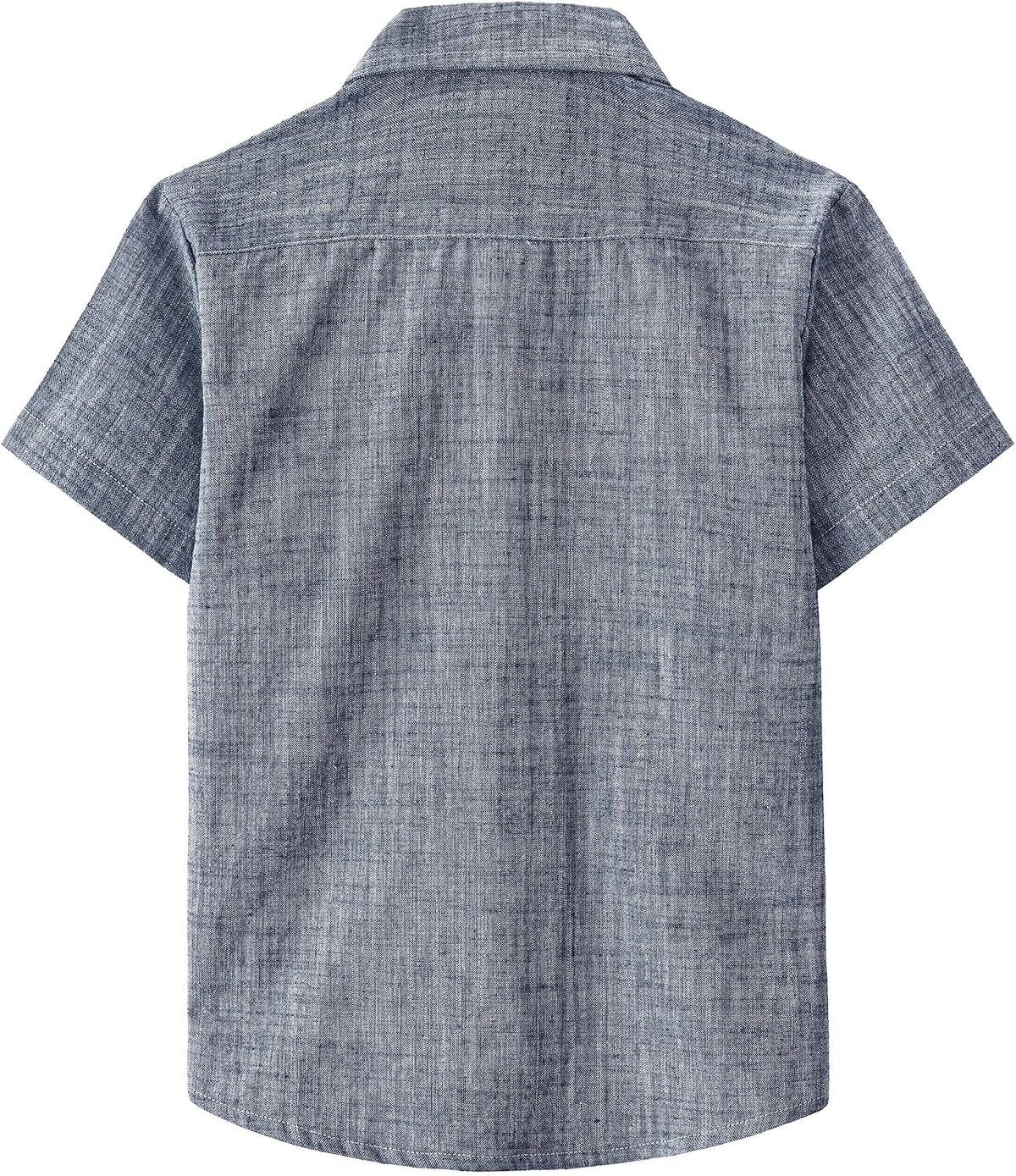 JOGAL Boys' Cotton Chambray Short-Sleeve Shirt - Black - back