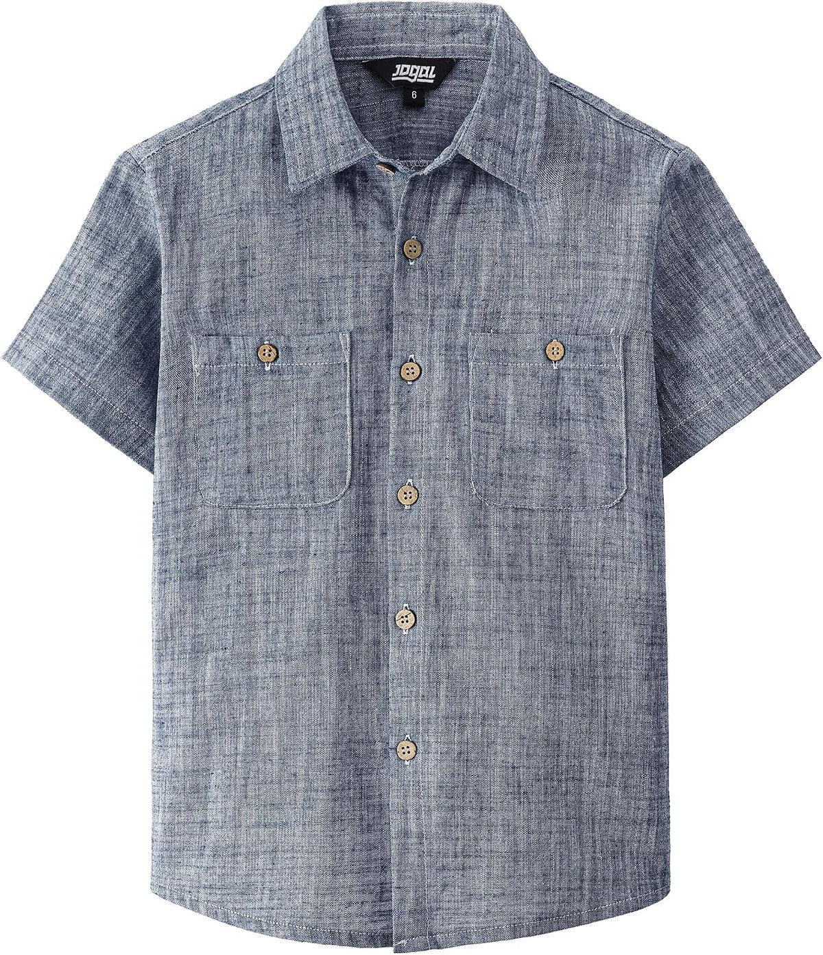 JOGAL Boys' Cotton Chambray Short-Sleeve Shirt - Black - front