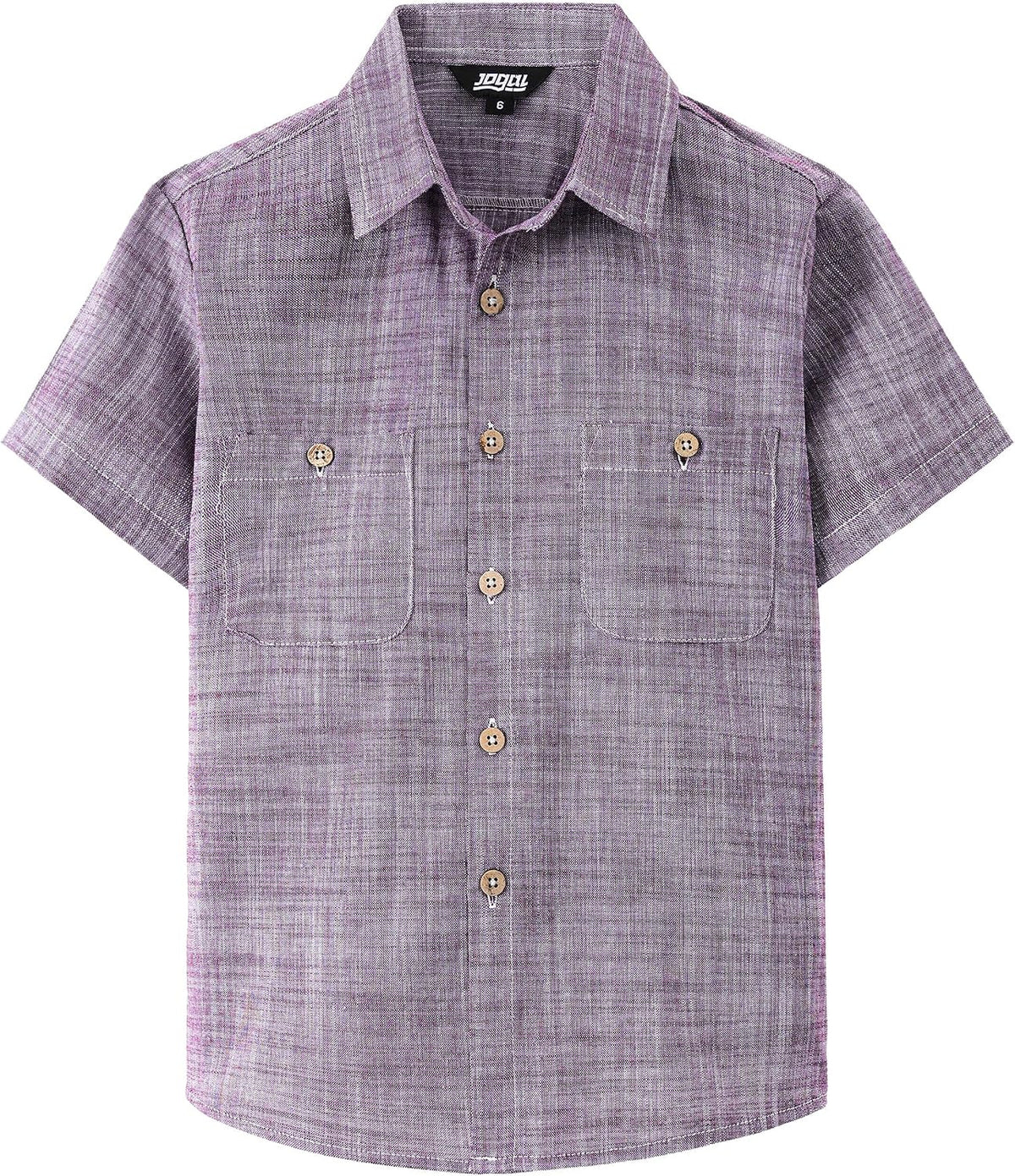 JOGAL Boys' Cotton Chambray Short-Sleeve Shirt - Burgundy - front