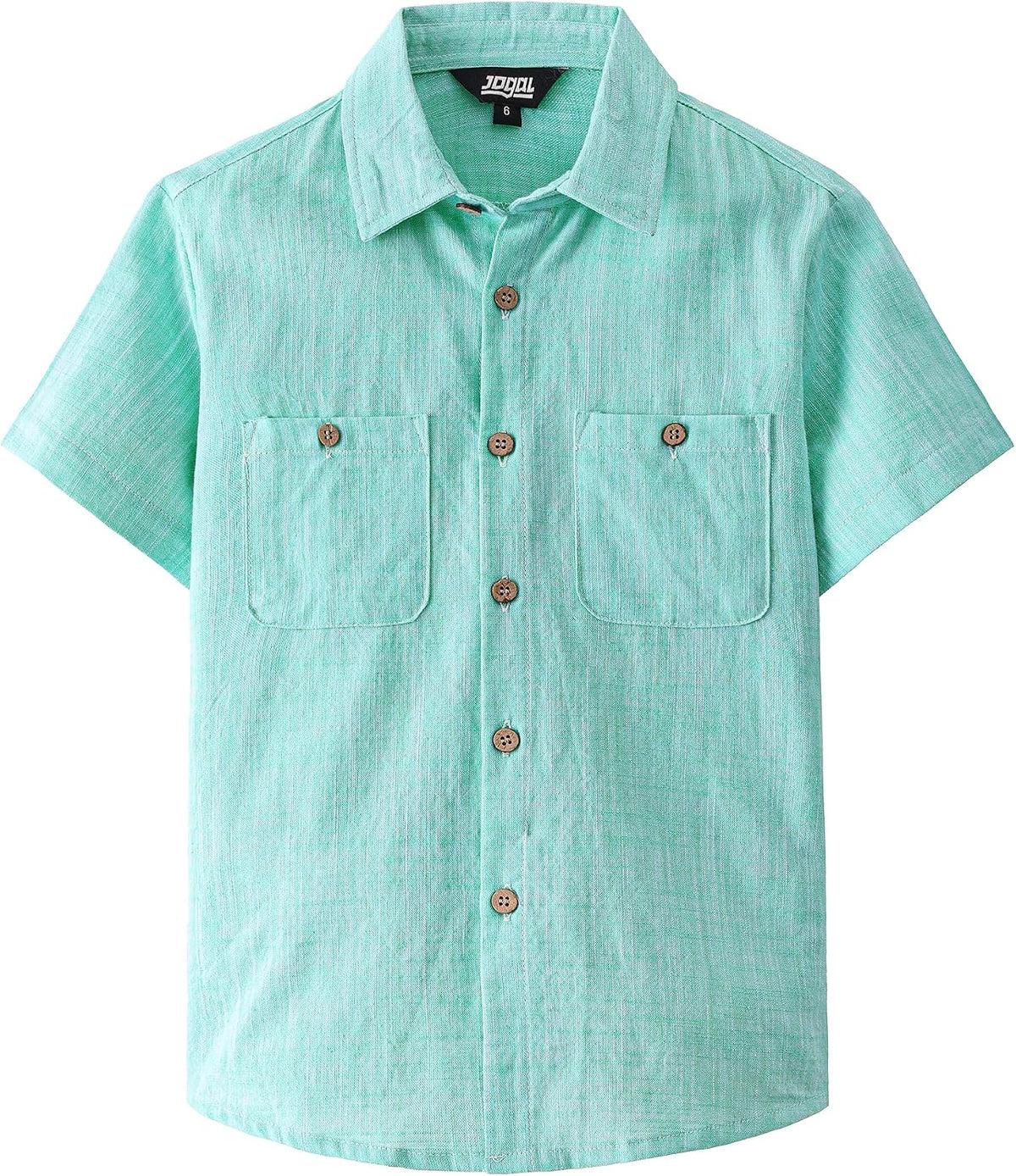 JOGAL Boys' Cotton Chambray Short-Sleeve Shirt - Cyan - front
