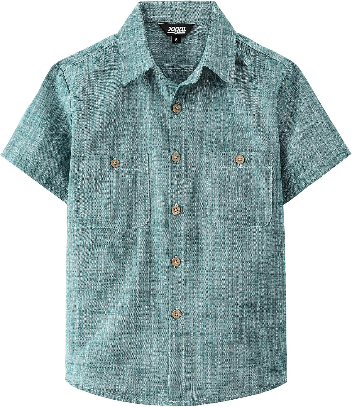 JOGAL Boys' Cotton Chambray Short-Sleeve Shirt - Darkgreen - front