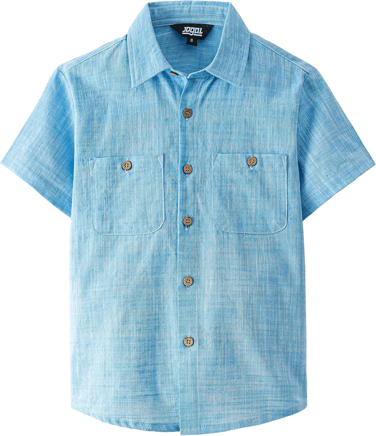 JOGAL Boys' Cotton Chambray Short-Sleeve Shirt - Denim Blue - front