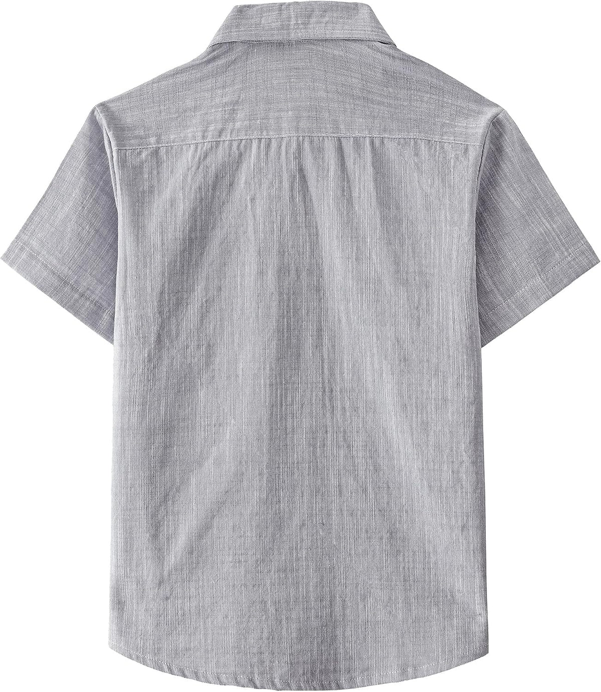 JOGAL Boys' Cotton Chambray Short-Sleeve Shirt - Gray - back