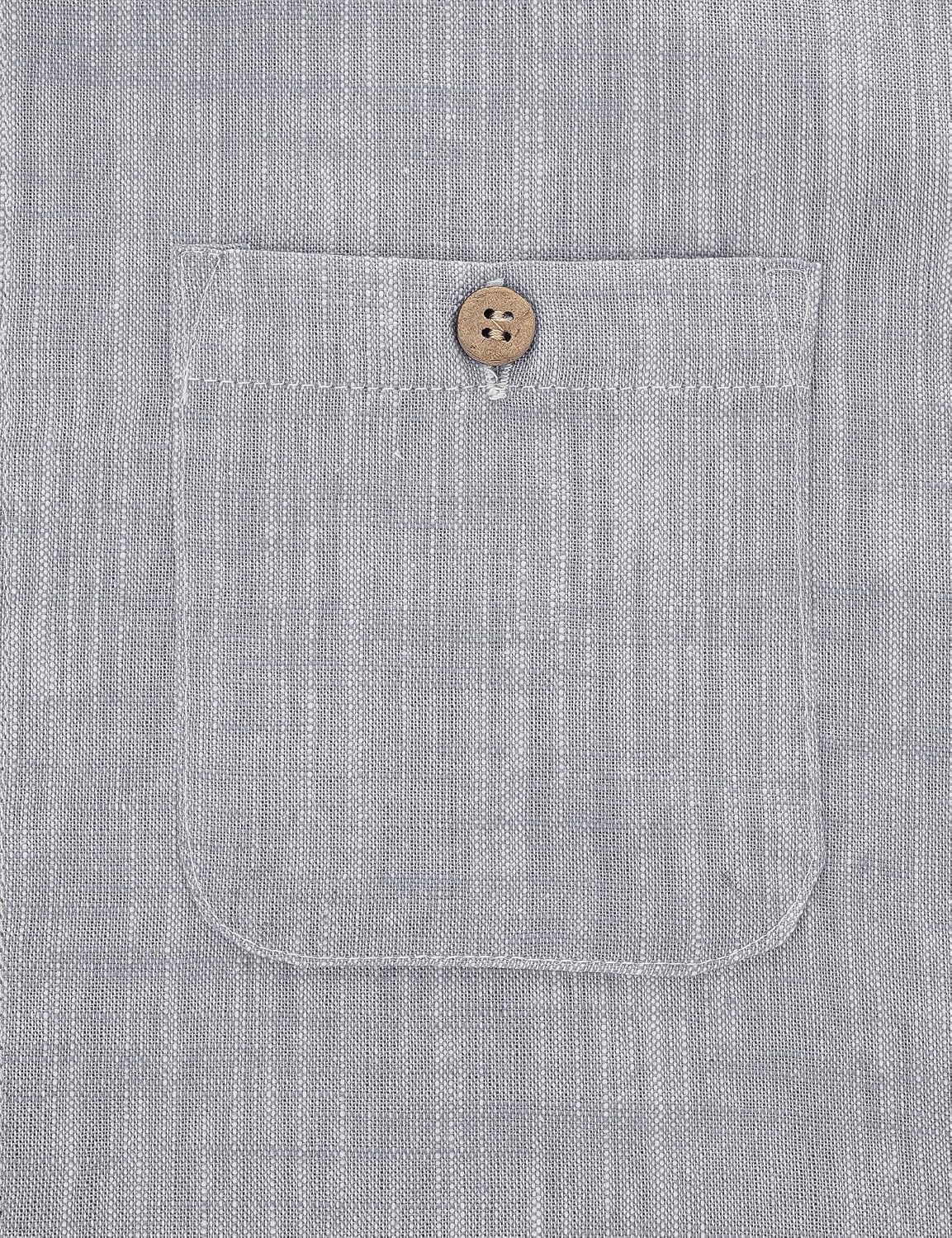 JOGAL Boys' Cotton Chambray Short-Sleeve Shirt - Gray - detail chest pocket
