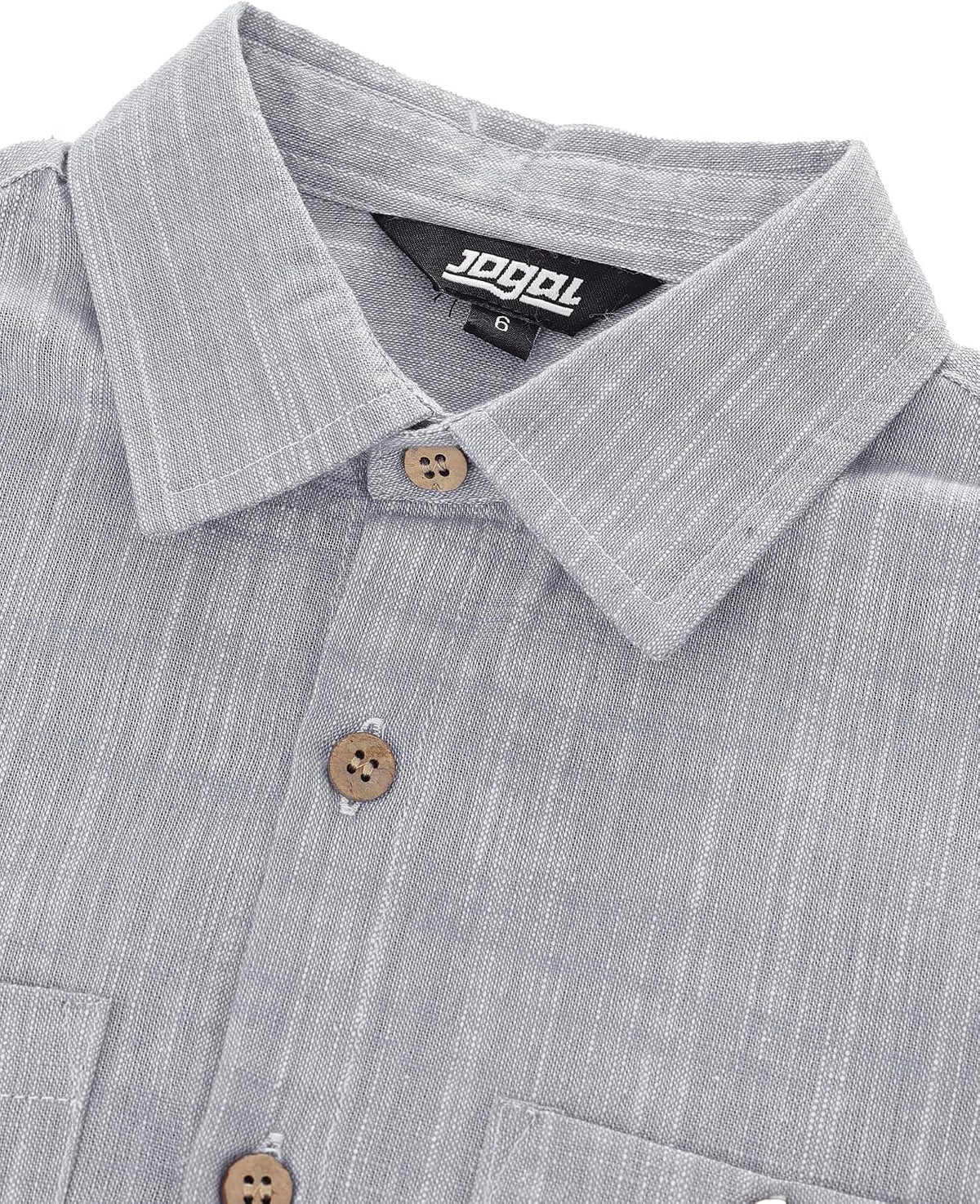 JOGAL Boys' Cotton Chambray Short-Sleeve Shirt - Gray - detail collar