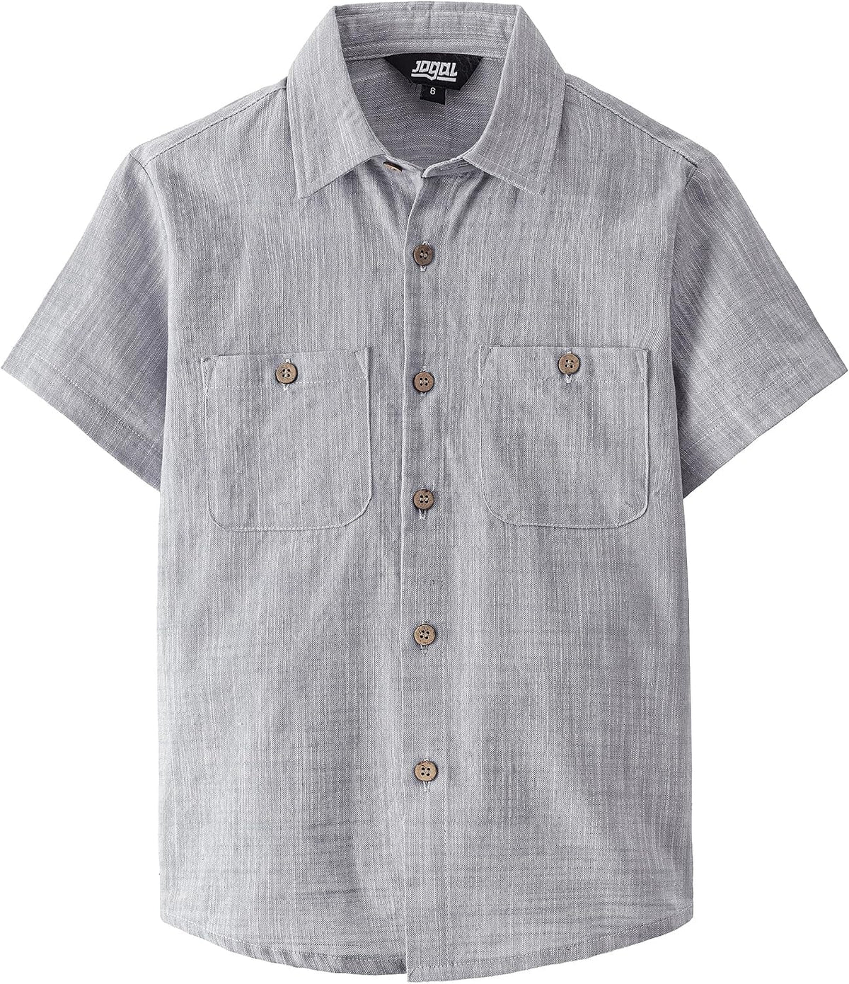 JOGAL Boys' Cotton Chambray Short-Sleeve Shirt - Gray - front