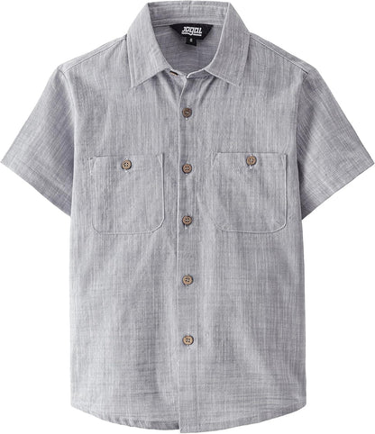 JOGAL Boys' Cotton Chambray Short-Sleeve Shirt - Gray - front