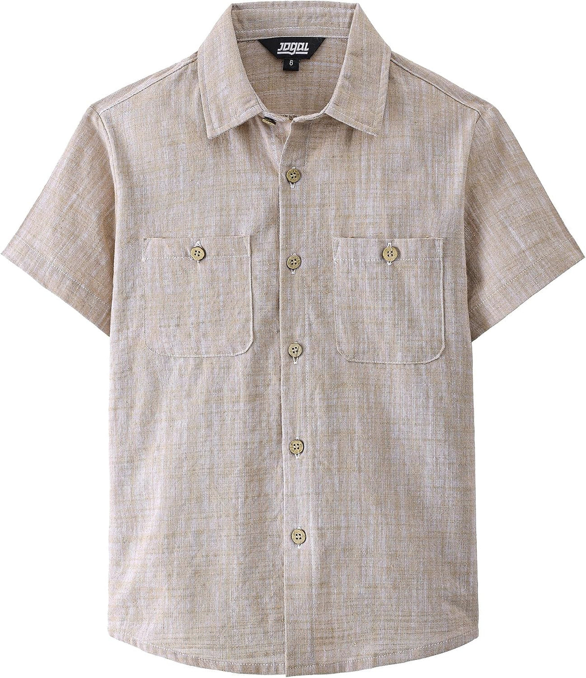 JOGAL Boys' Cotton Chambray Short-Sleeve Shirt - Khaki - front