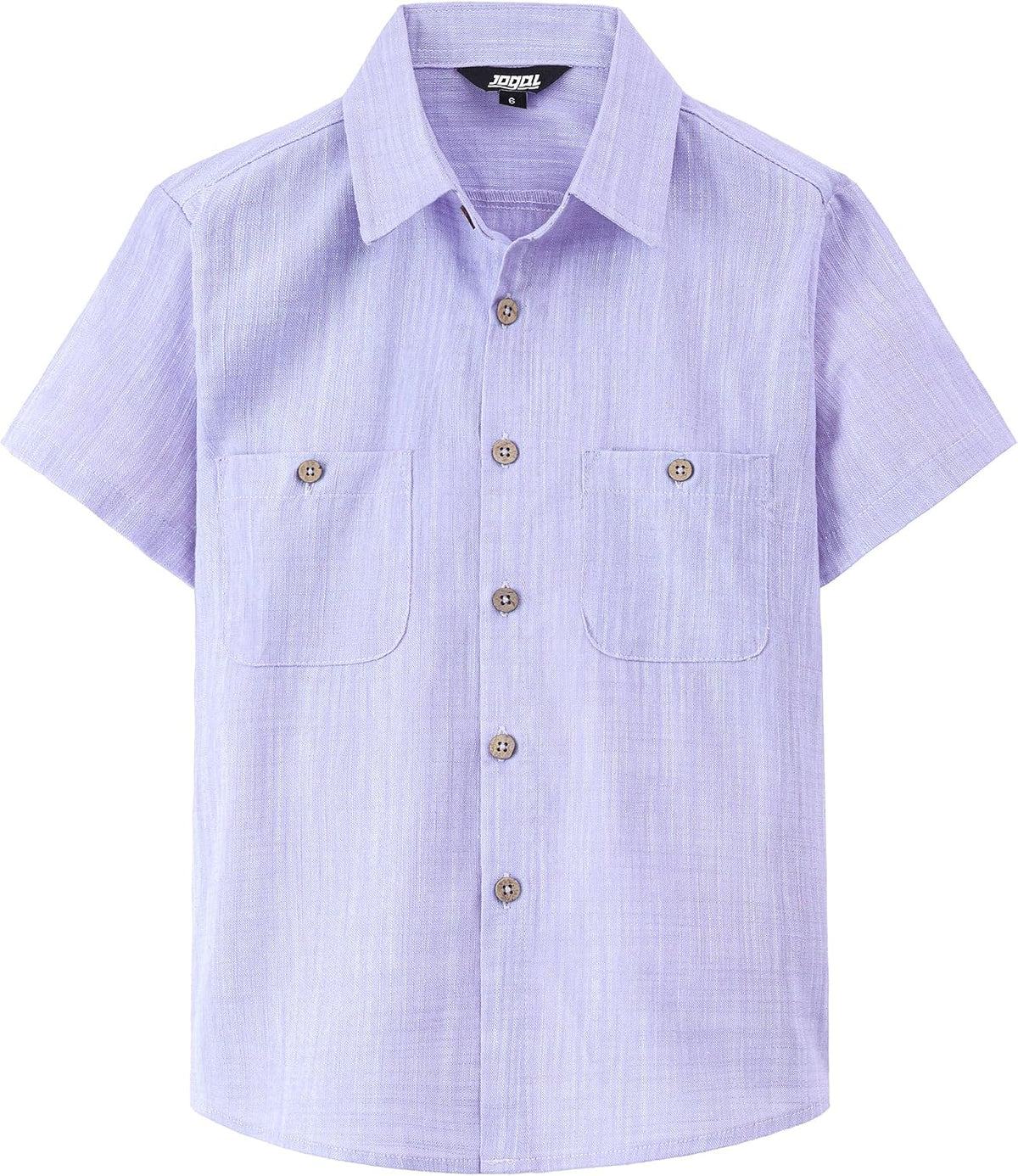 JOGAL Boys' Cotton Chambray Short-Sleeve Shirt - Lavender - front