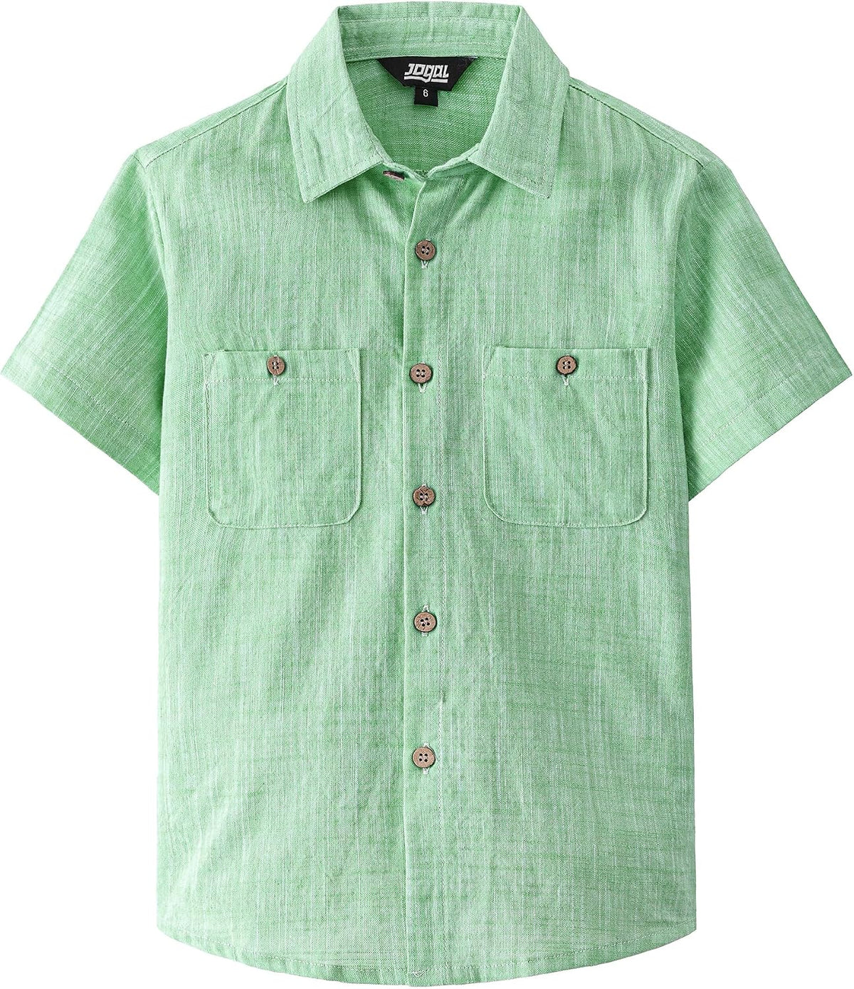 JOGAL Boys' Cotton Chambray Short-Sleeve Shirt - Light Green - front