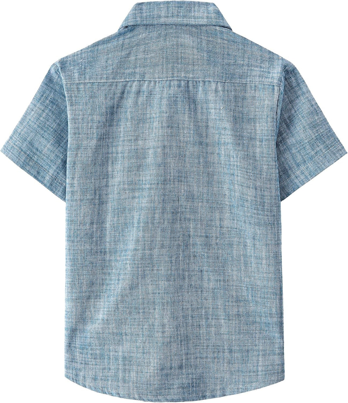 JOGAL Boys' Cotton Chambray Short-Sleeve Shirt - Navy - back