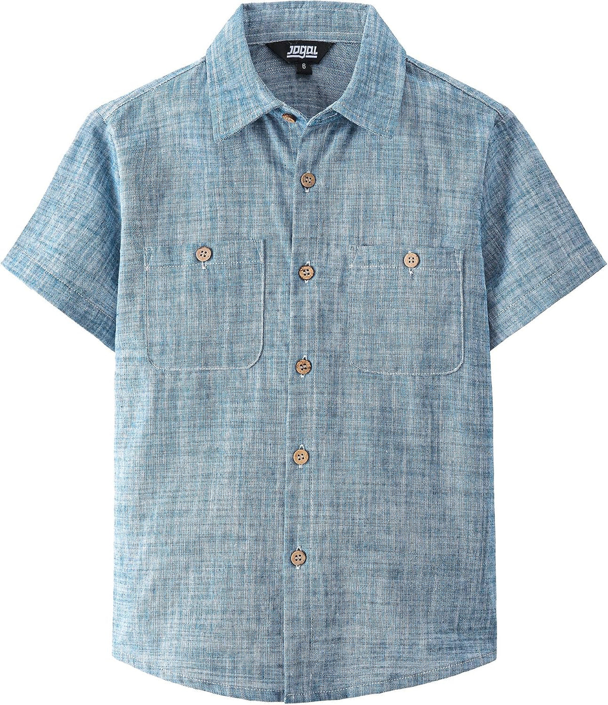 JOGAL Boys' Cotton Chambray Short-Sleeve Shirt - Navy - front