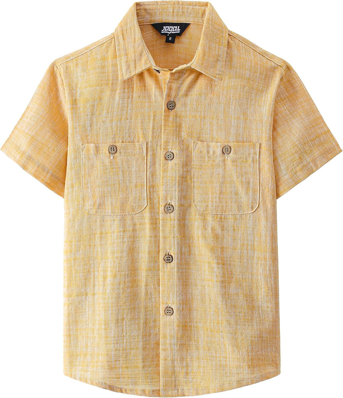 JOGAL Boys' Cotton Chambray Short-Sleeve Shirt - Orange - front