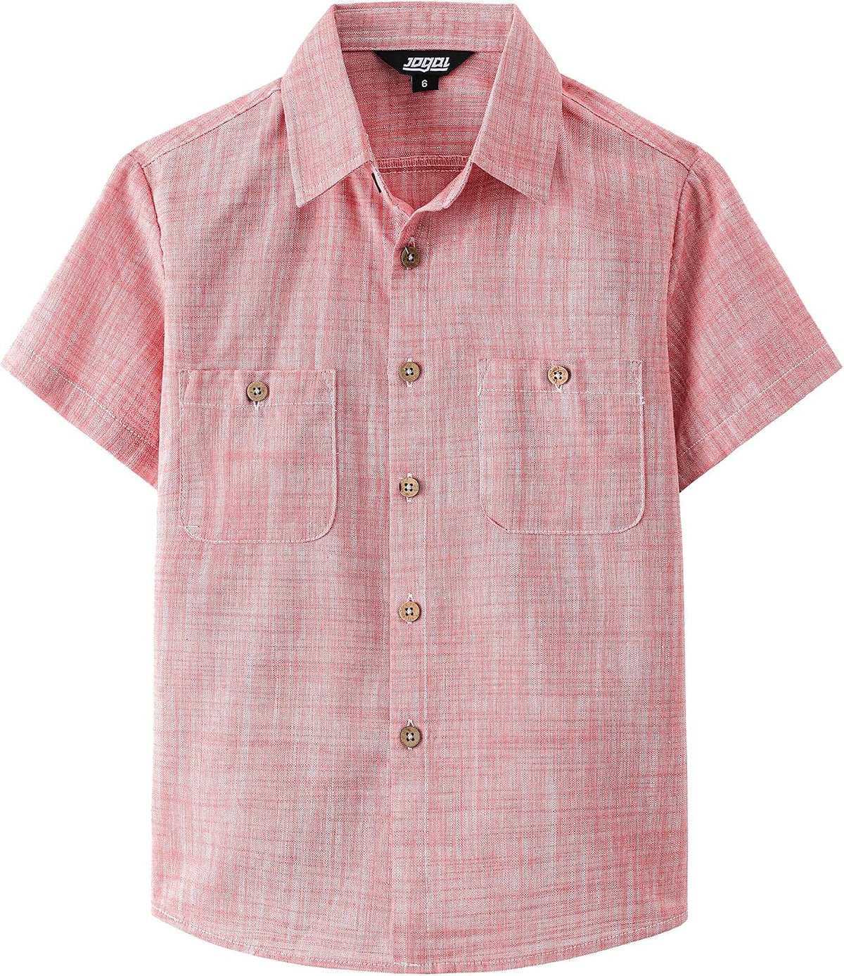 JOGAL Boys' Cotton Chambray Short-Sleeve Shirt - Orangered - front