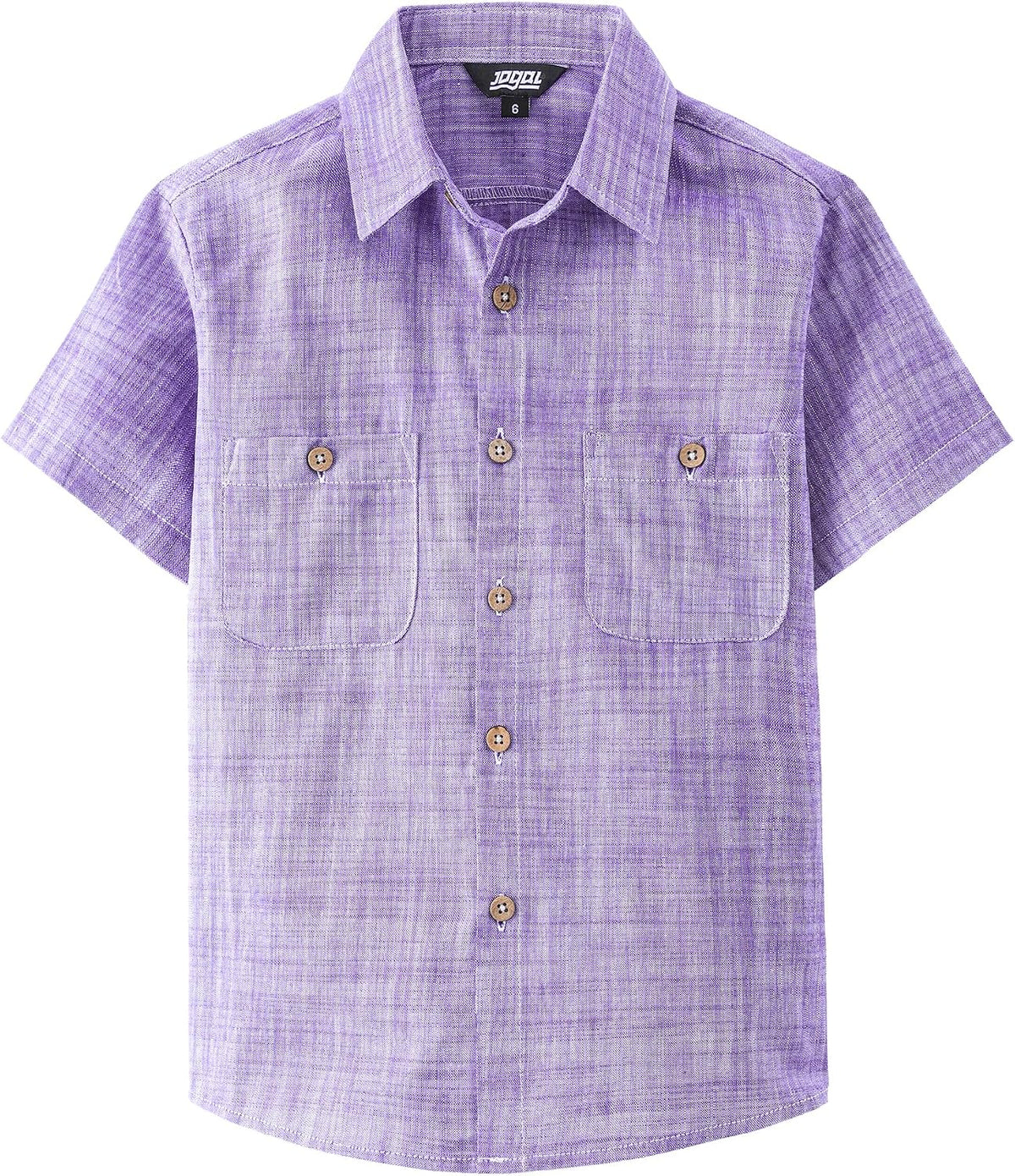 JOGAL Boys' Cotton Chambray Short-Sleeve Shirt - Purple - front