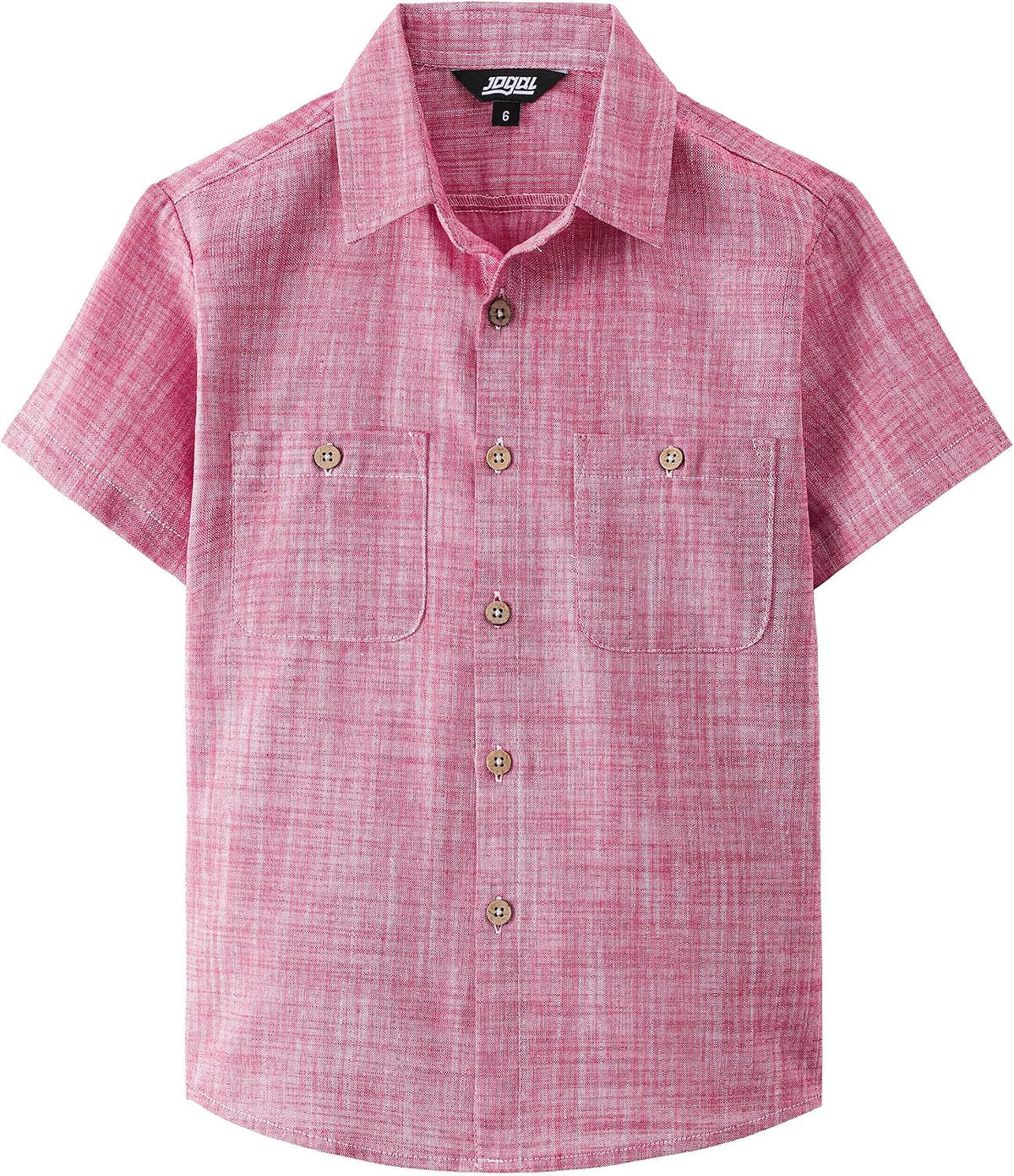 JOGAL Boys' Cotton Chambray Short-Sleeve Shirt - Red - front
