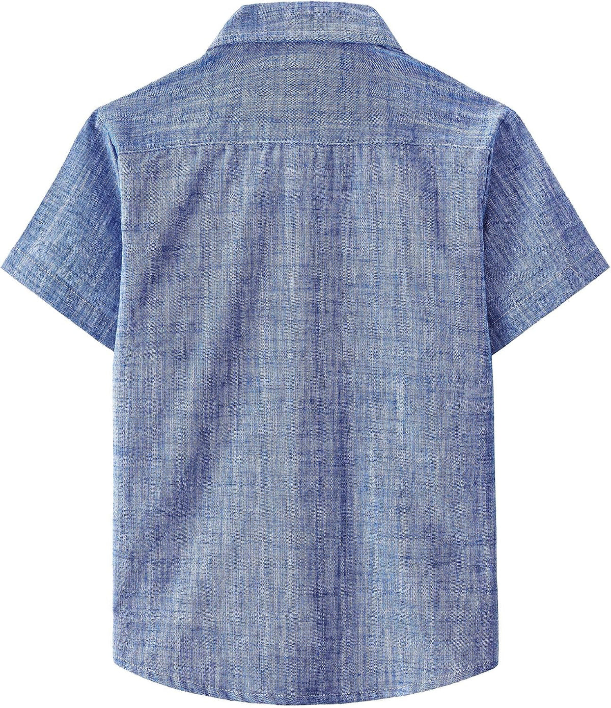 JOGAL Boys' Cotton Chambray Short-Sleeve Shirt - Royalblue - back